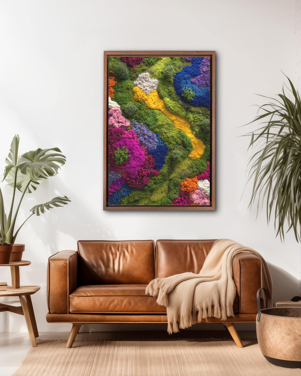 Colorful Floral Moss Wall Art, Vibrant Botanical Abstract Landscape, Green Nature Texture Painting, Modern Garden Inspired Art Print