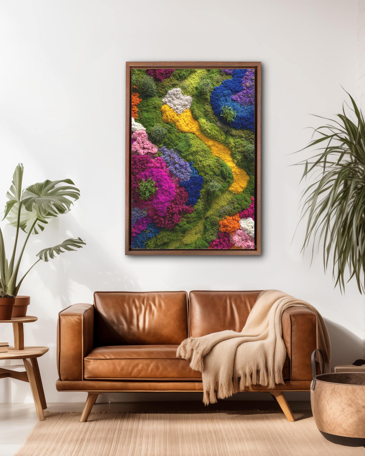 Colorful Floral Moss Wall Art, Vibrant Botanical Abstract Landscape, Green Nature Texture Painting, Modern Garden Inspired Art Print
