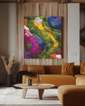 Colorful Floral Moss Wall Art, Vibrant Botanical Abstract Landscape, Green Nature Texture Painting, Modern Garden Inspired Art Print