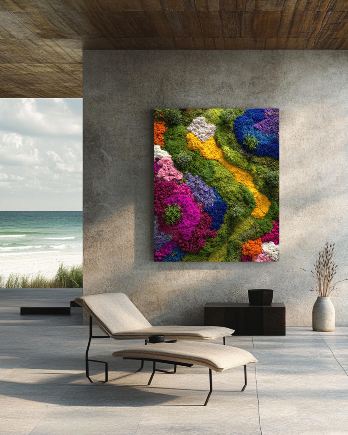 Colorful Floral Moss Wall Art, Vibrant Botanical Abstract Landscape, Green Nature Texture Painting, Modern Garden Inspired Art Print