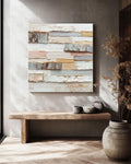 Textured Wood Block Art Canvas, Beige White Impasto Print