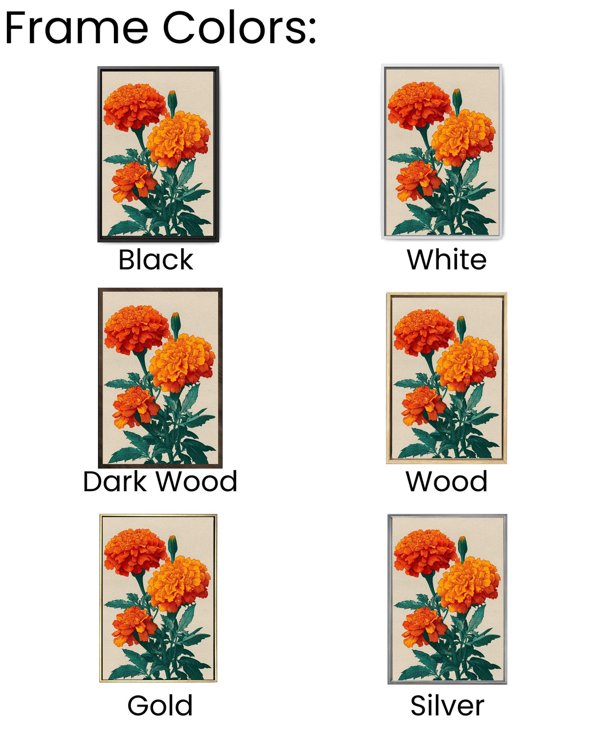 Orange Marigold Canvas Print, Japanese Floral Ukiyo-e Art