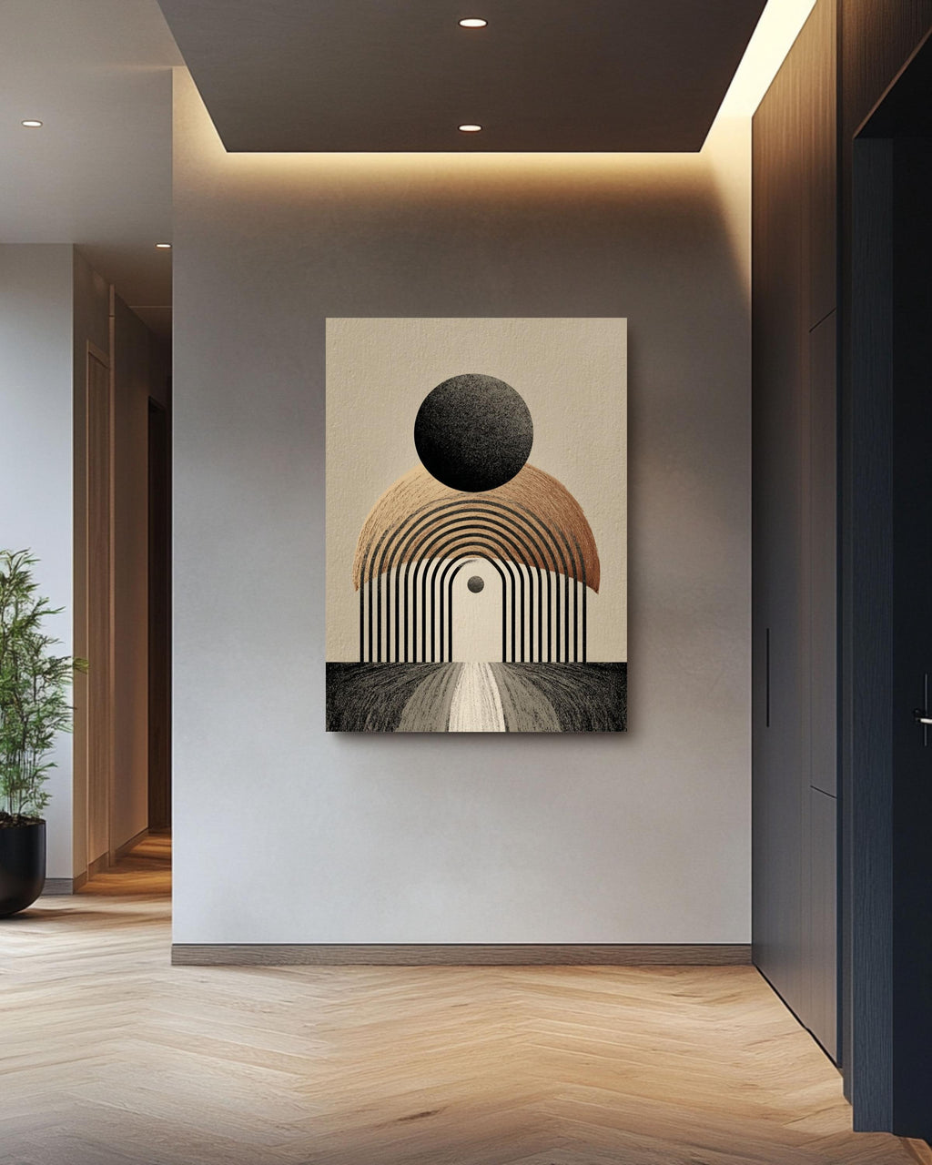 Minimalist Arch Canvas Print, Geometric Black Beige, Boho Wall Decor