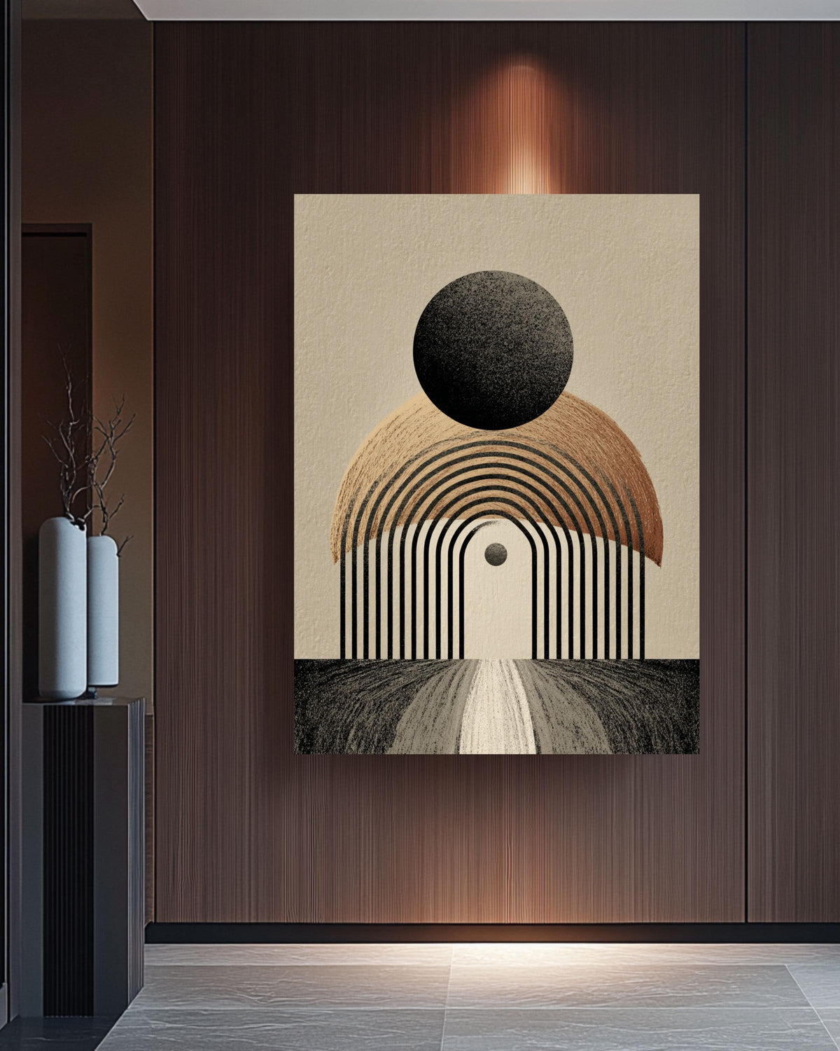 Minimalist Arch Canvas Print, Geometric Black Beige, Boho Wall Decor