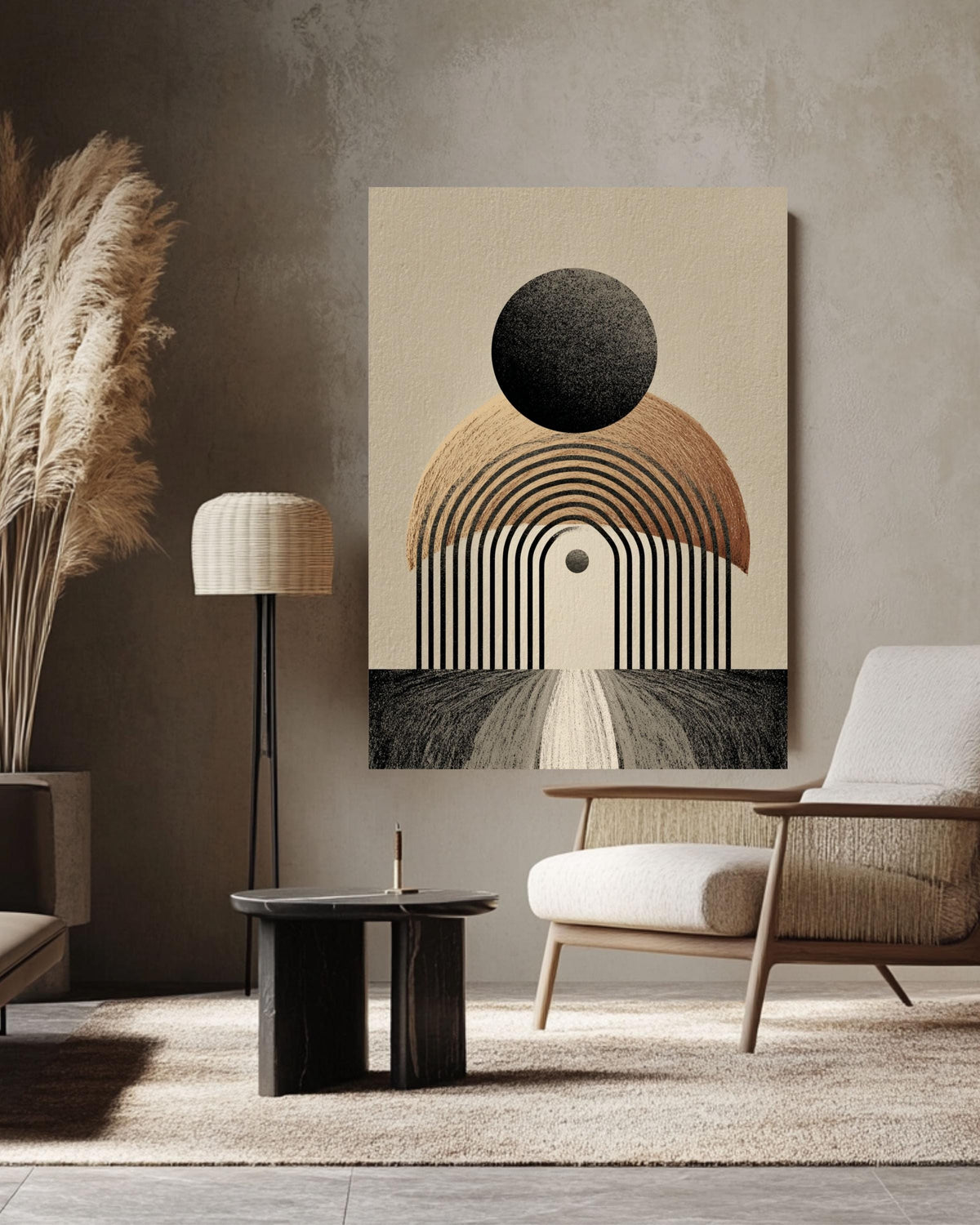 Minimalist Arch Canvas Print, Geometric Black Beige, Boho Wall Decor