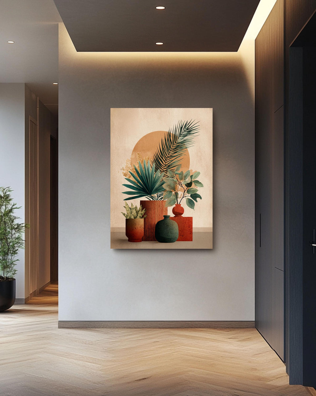 Boho Botanical Still Life Canvas, Terracotta Plant Art, Mid-Century Modern Decor