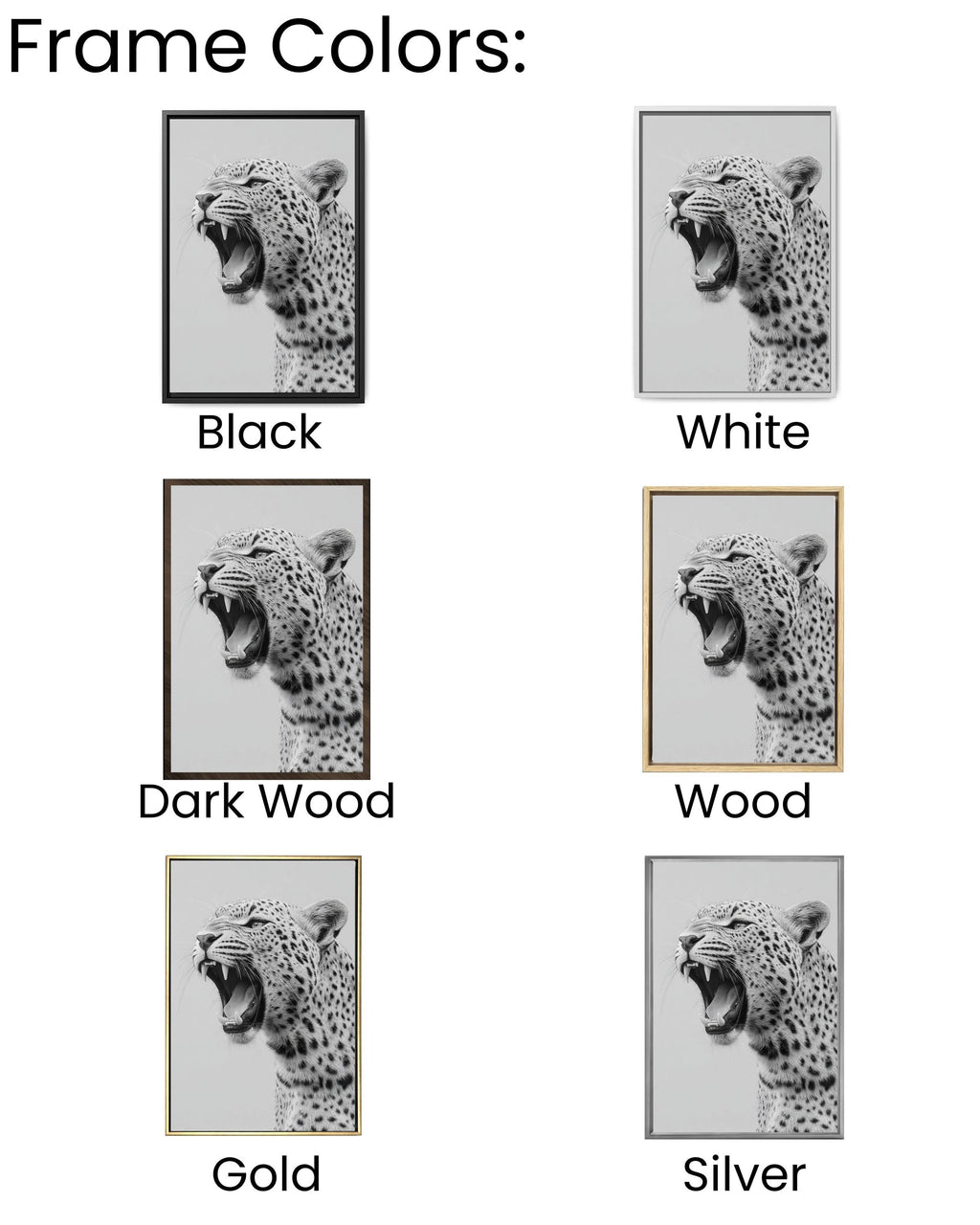Black and White Roaring Leopard Portrait, Modern Canvas Art