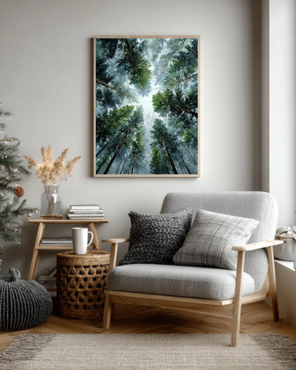 Abstract Forest Canopy Watercolor Print, Moody Pine Tree Canvas