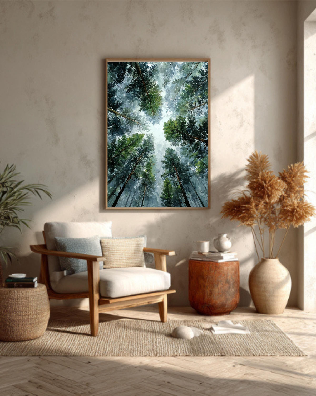 Abstract Forest Canopy Watercolor Print, Moody Pine Tree Canvas