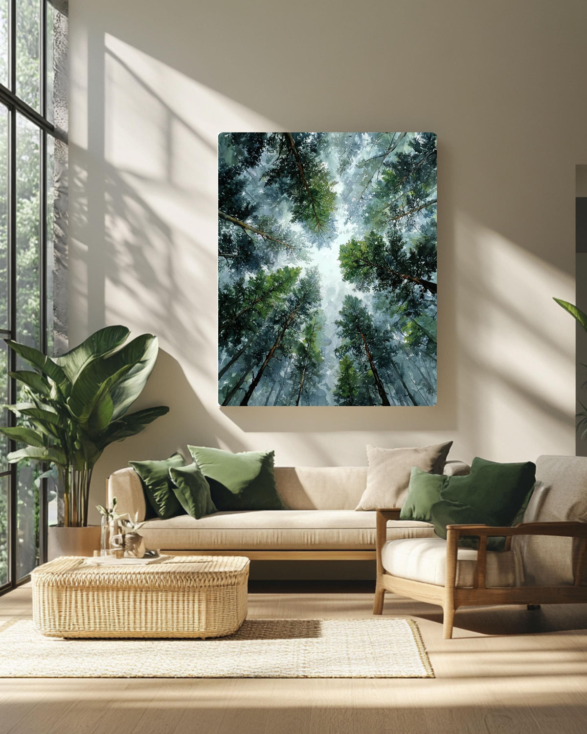 Abstract Forest Canopy Watercolor Print, Moody Pine Tree Canvas