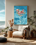 Flamingo Cocktail Glass Canvas Art, Luxurious Summer Pool Painting