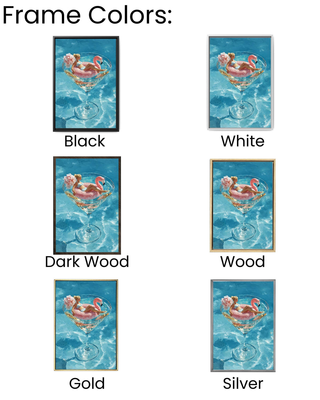 Flamingo Cocktail Glass Canvas Art, Luxurious Summer Pool Painting