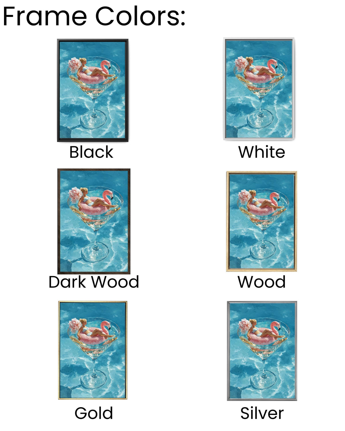 Flamingo Cocktail Glass Canvas Art, Luxurious Summer Pool Painting