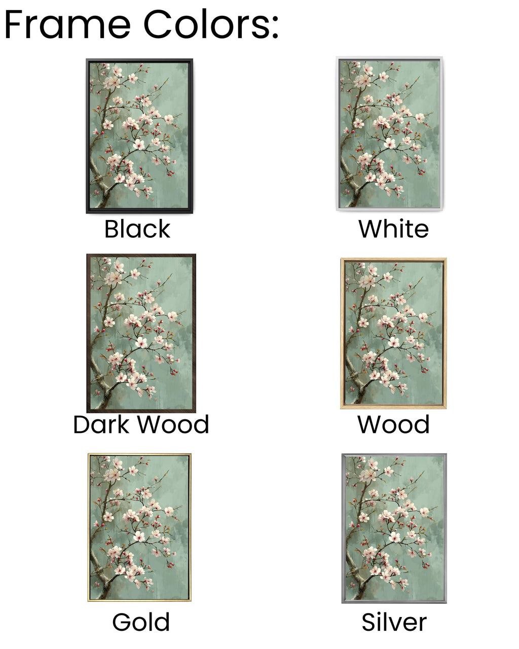 Chinese Style Cherry Blossom Canvas, Sage Green Floral Art