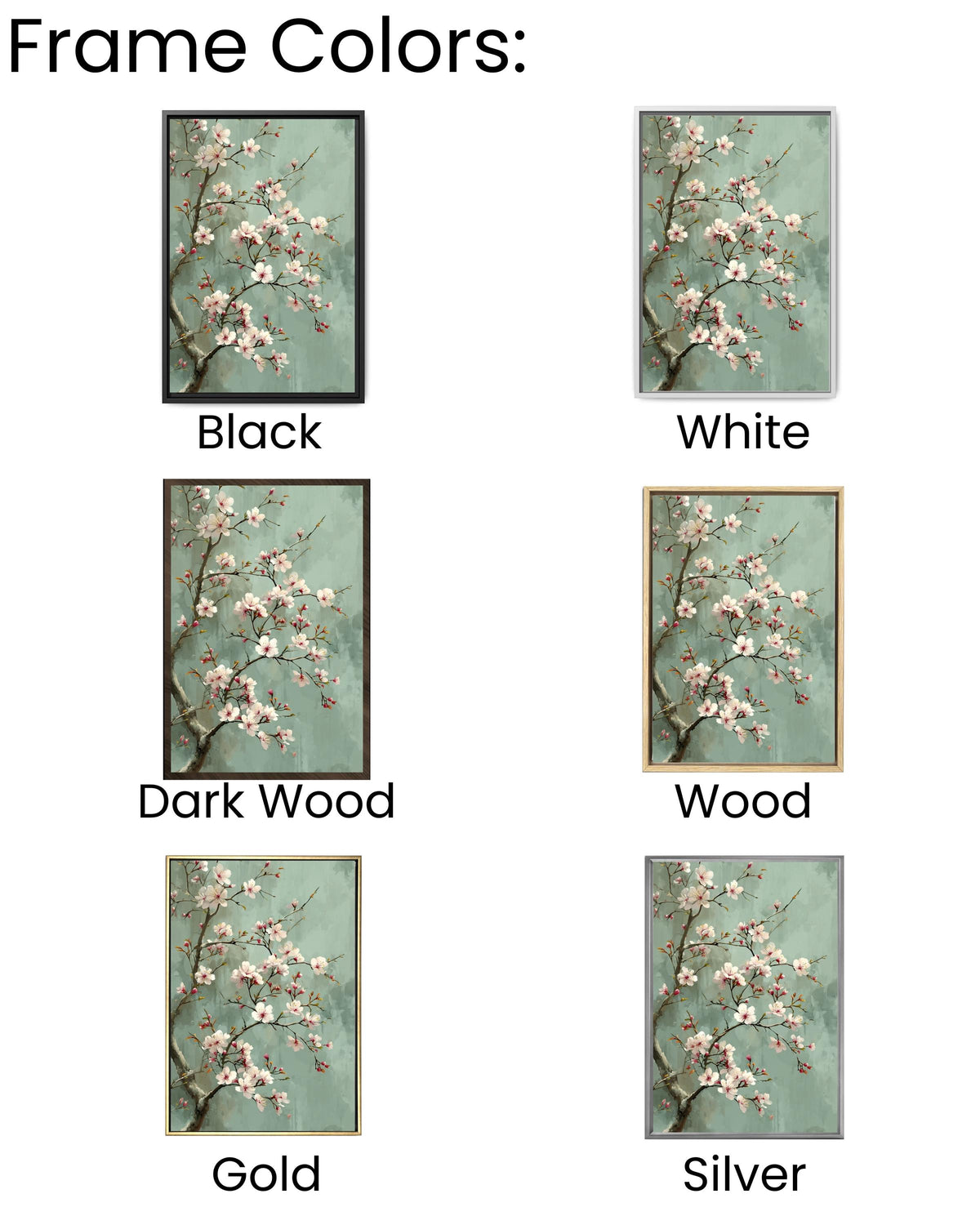 Chinese Style Cherry Blossom Canvas, Sage Green Floral Art