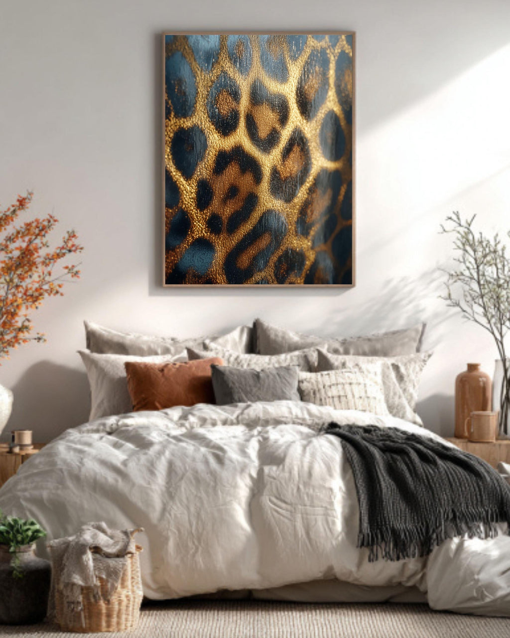 Gold Foil Leopard Print Canvas, Maximalist Wall Art