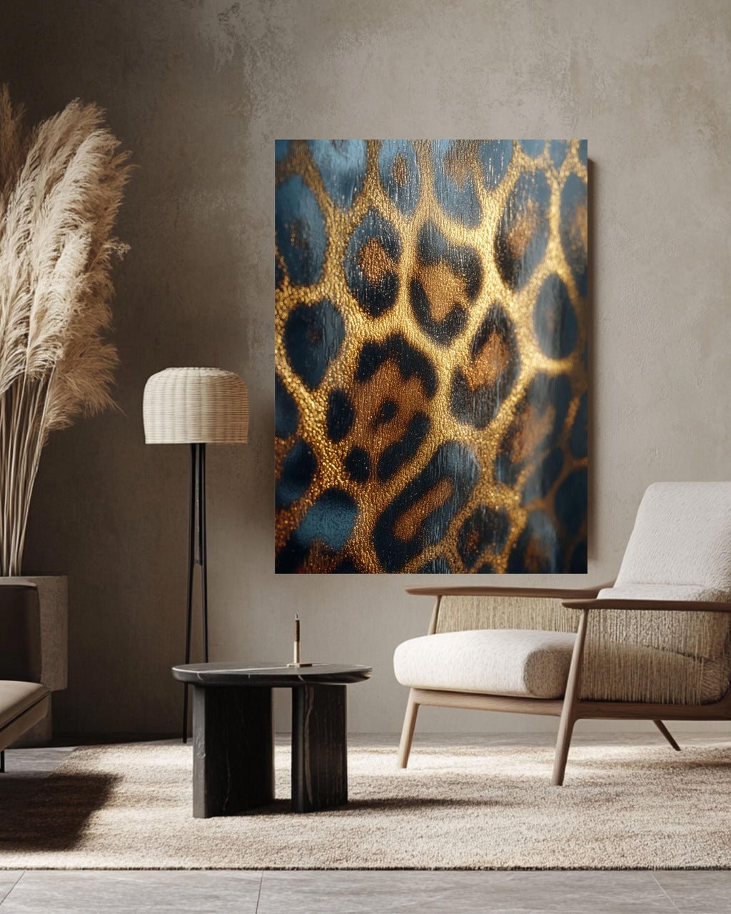 Gold Foil Leopard Print Canvas, Maximalist Wall Art