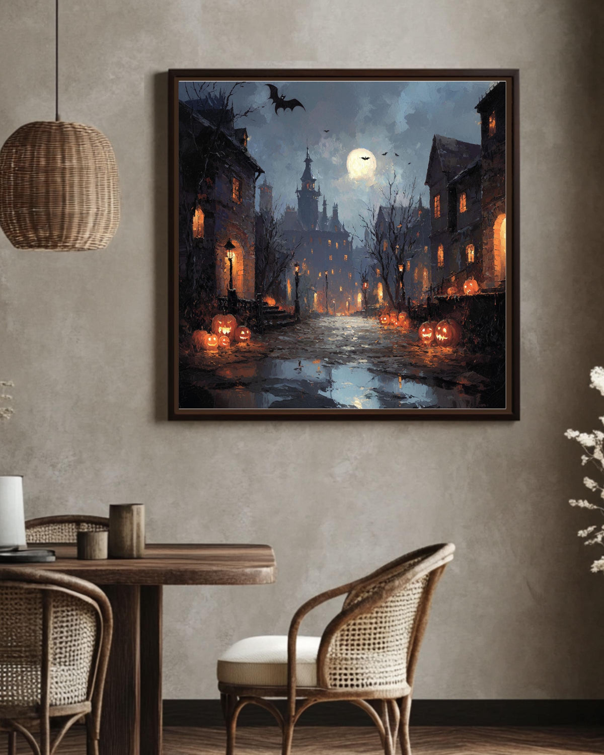 Haunted Halloween Town Canvas Print: Victorian Street Art