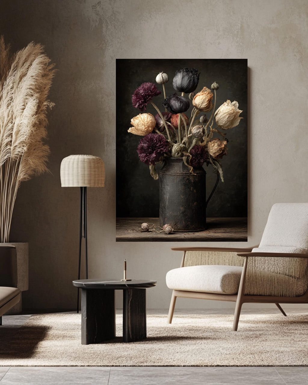 Dark Botanical Canvas Print, Moody Floral Still Life, Rustic Gothic Wall Art