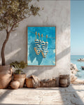 Blue Striped Swimsuits Art: Coastal Watercolor Painting