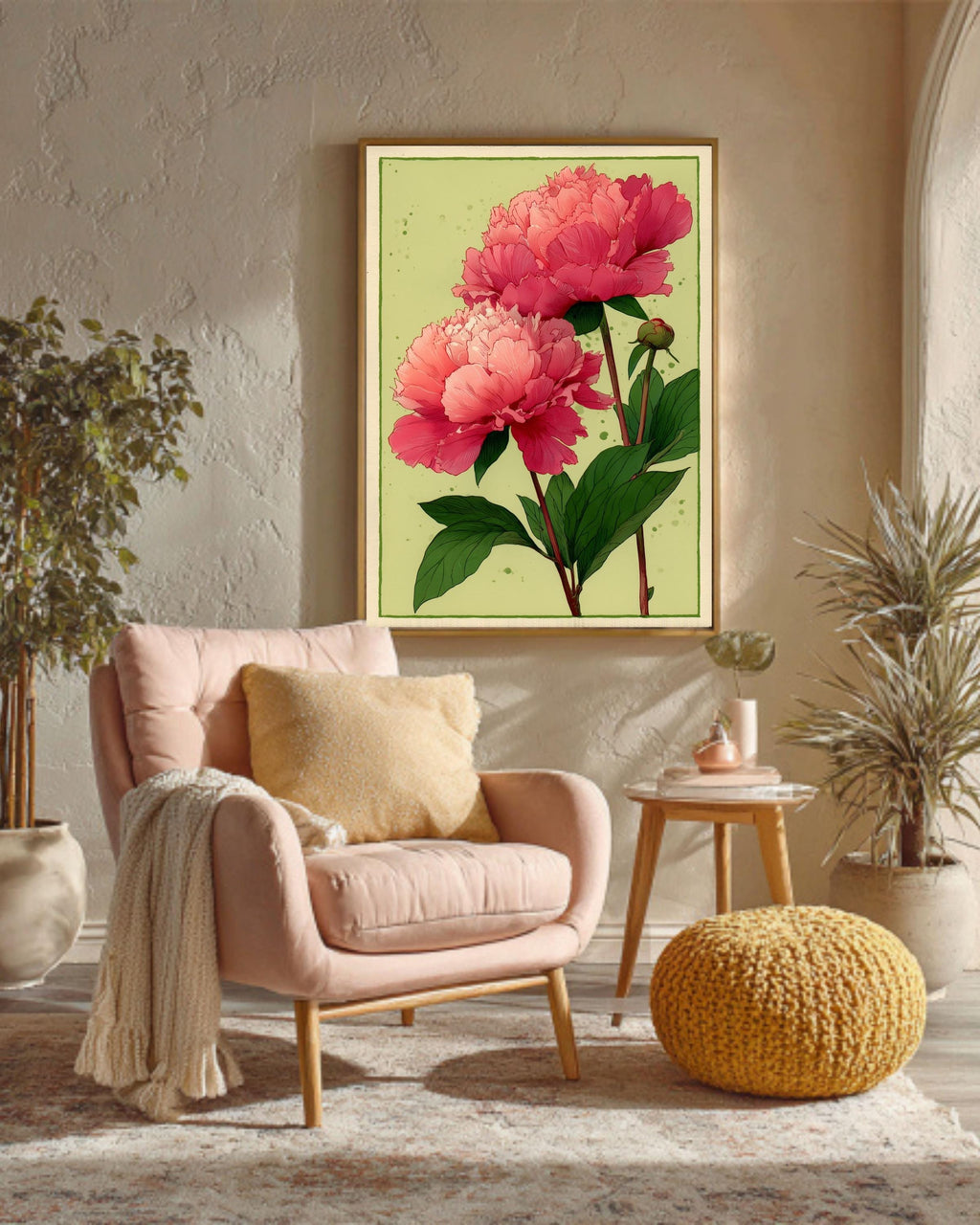 Peony Canvas Print: Modern Floral Illustration, Gallery Wall Art