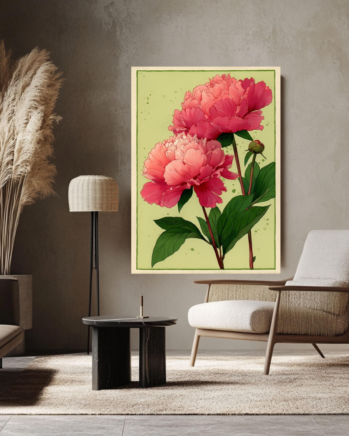 Peony Canvas Print: Modern Floral Illustration, Gallery Wall Art