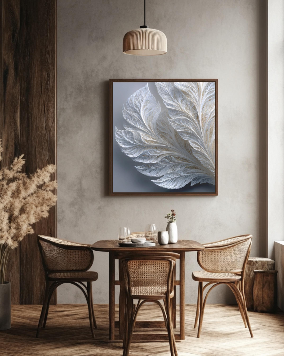 White Feather Abstract Wall Art, Minimalist Modern Textured Design, Elegant Neutral Poster, Sophisticated Line Pattern