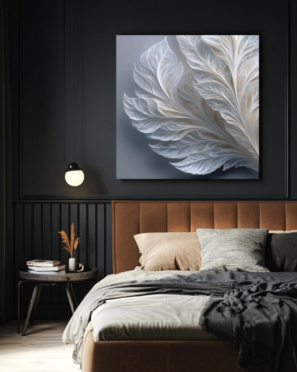 White Feather Abstract Wall Art, Minimalist Modern Textured Design, Elegant Neutral Poster, Sophisticated Line Pattern