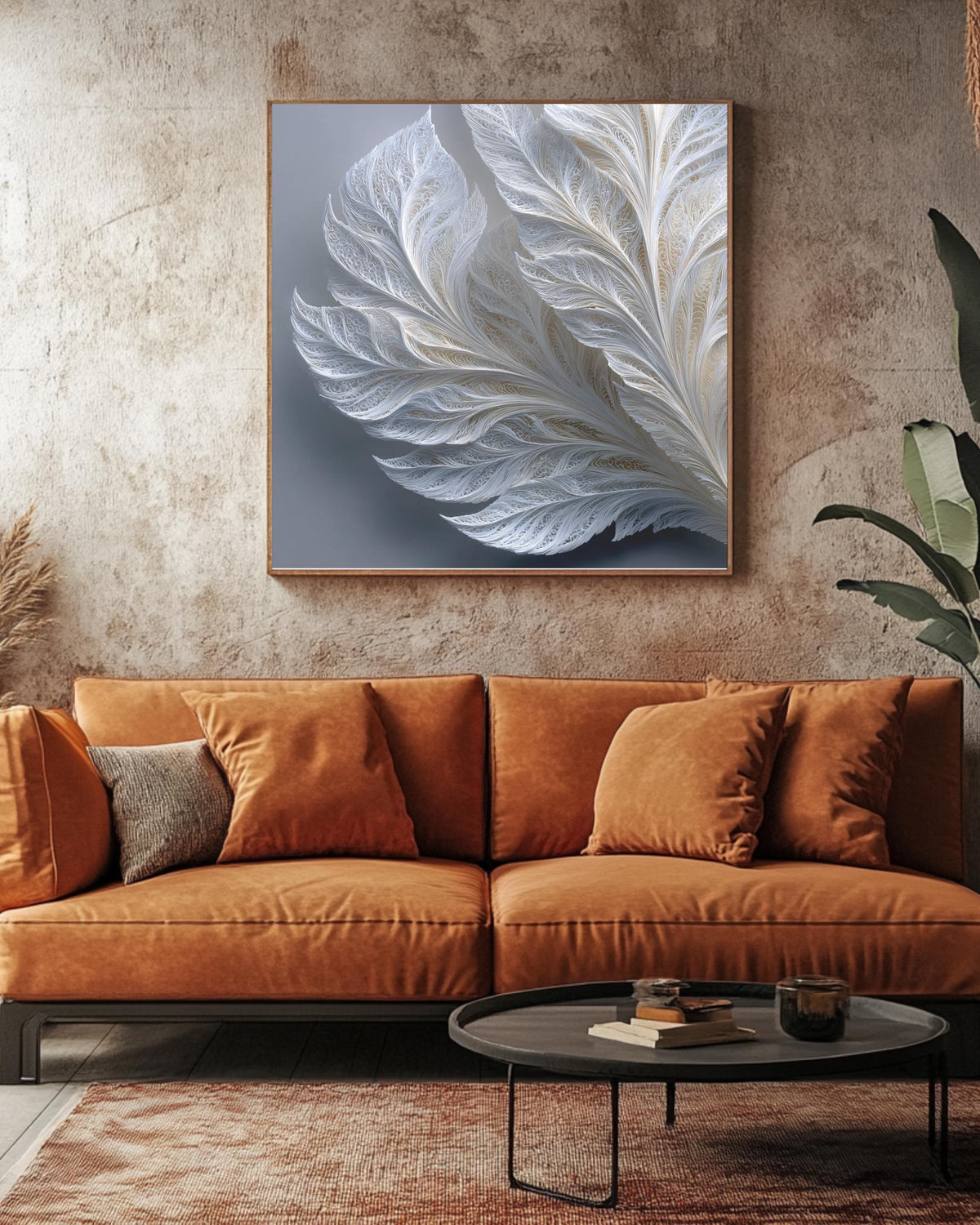 White Feather Abstract Wall Art, Minimalist Modern Textured Design, Elegant Neutral Poster, Sophisticated Line Pattern