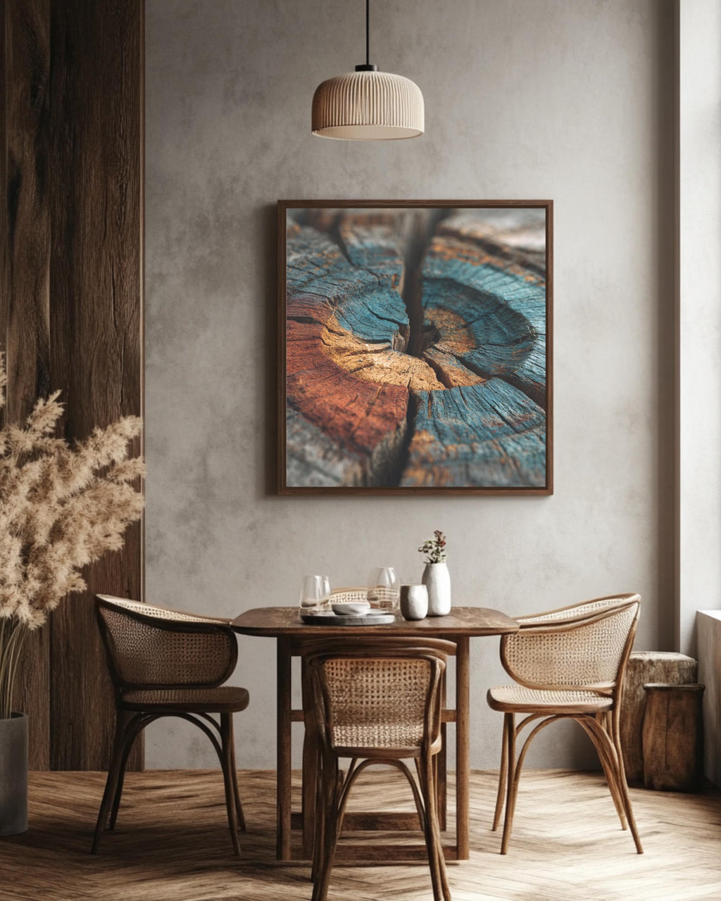 Colorful Tree Rings Wall Art, Weathered Wood Grain Texture Print, Abstract Earth Tone Poster, Natural Rustic Canvas