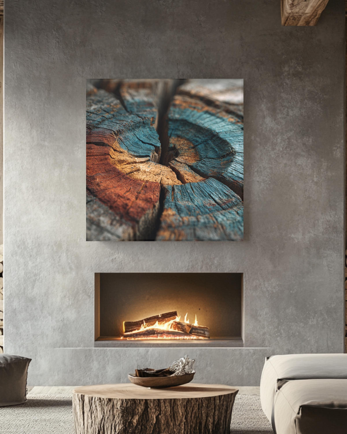 Colorful Tree Rings Wall Art, Weathered Wood Grain Texture Print, Abstract Earth Tone Poster, Natural Rustic Canvas