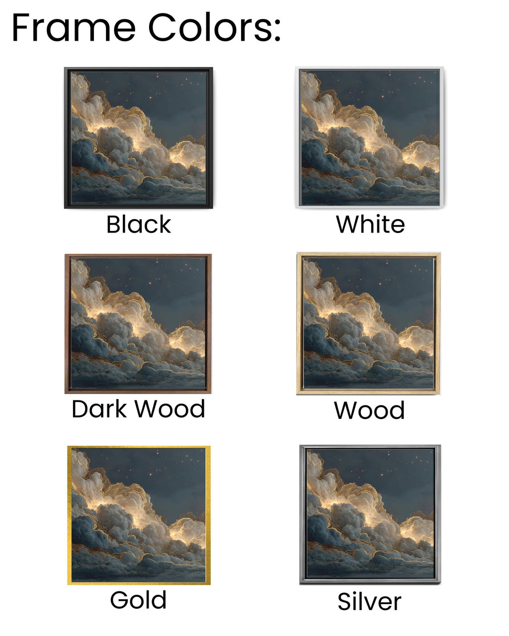 Golden Cloud Night Sky Wall Art, Dark Starry Heaven Poster, Glitter Edge Cloud Canvas, Hyper Realistic Galaxy Print, Elegant Celestial