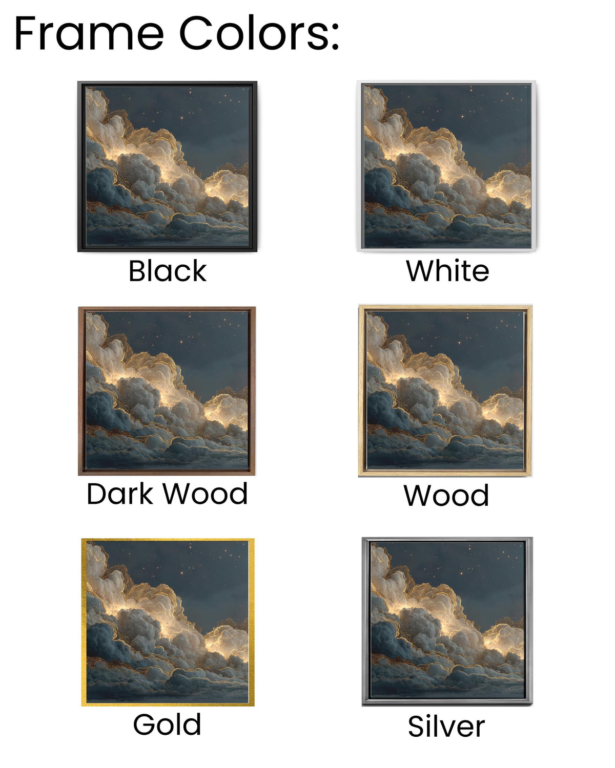 Golden Cloud Night Sky Wall Art, Dark Starry Heaven Poster, Glitter Edge Cloud Canvas, Hyper Realistic Galaxy Print, Elegant Celestial