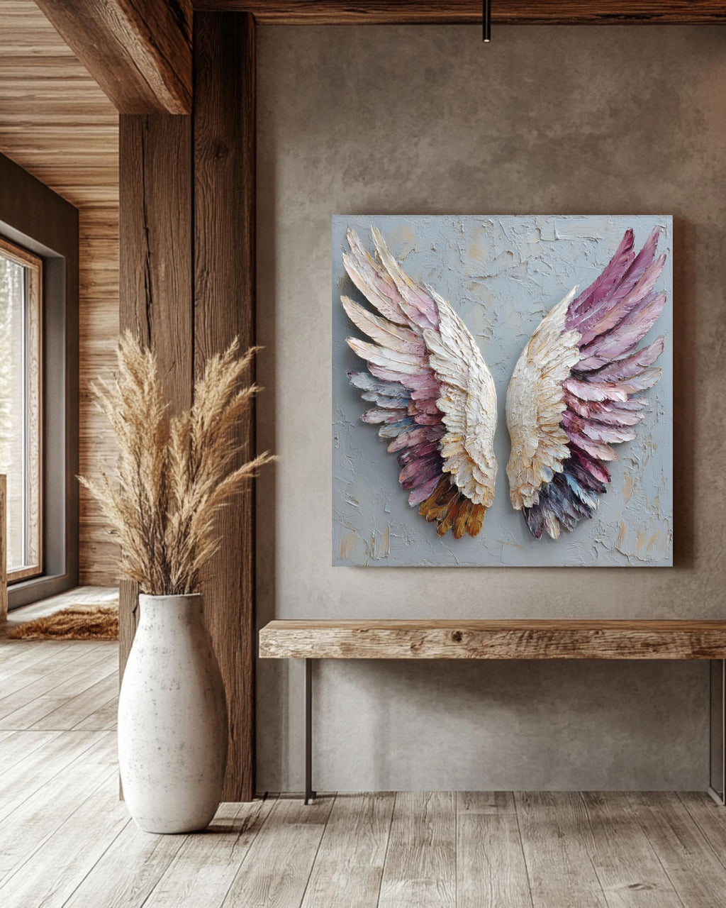 Textured Angel Wings Painting on Canvas: Impasto Wall Art Print