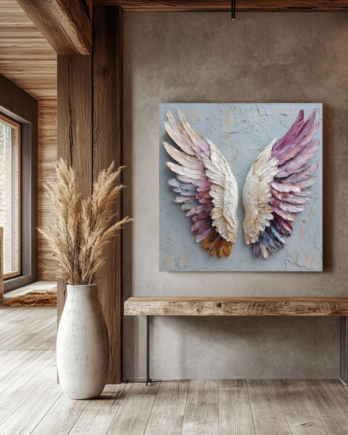 Textured Angel Wings Painting on Canvas: Impasto Wall Art Print