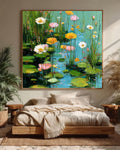 Monet Inspired Water Lilies Canvas Print: Aqua Blue Floral Pond Art