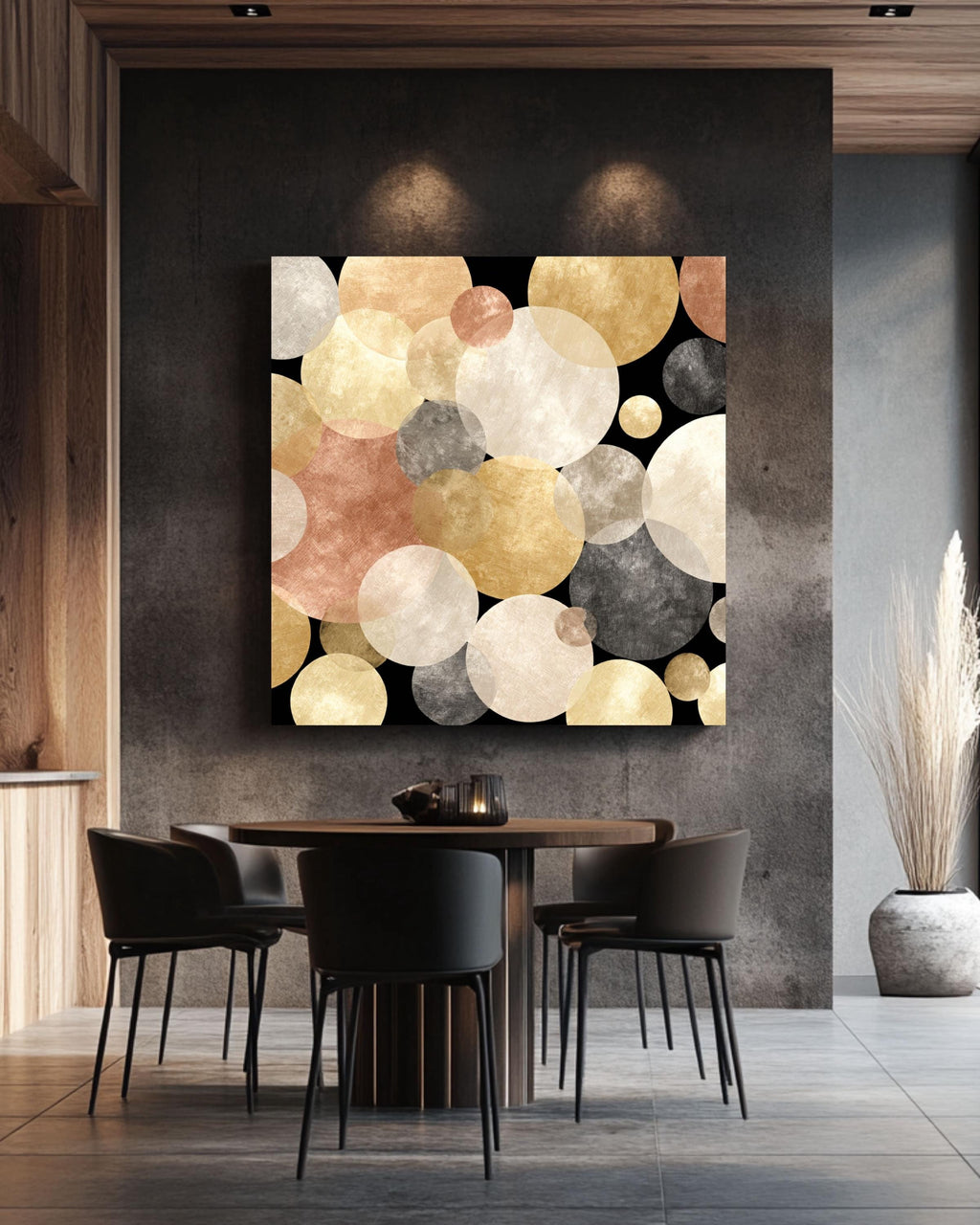 Abstract Gold Circles Canvas: Mid-Century Modern Geometric Wall Art