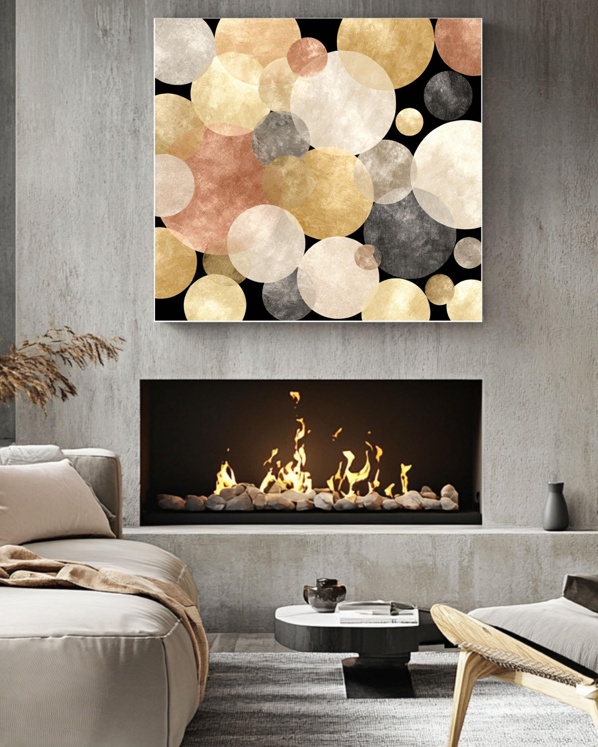 Abstract Gold Circles Canvas: Mid-Century Modern Geometric Wall Art