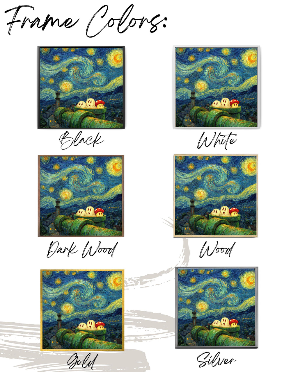 Van Gogh Starry Night Super Mario Canvas: Gamer Room Impasto Art Print