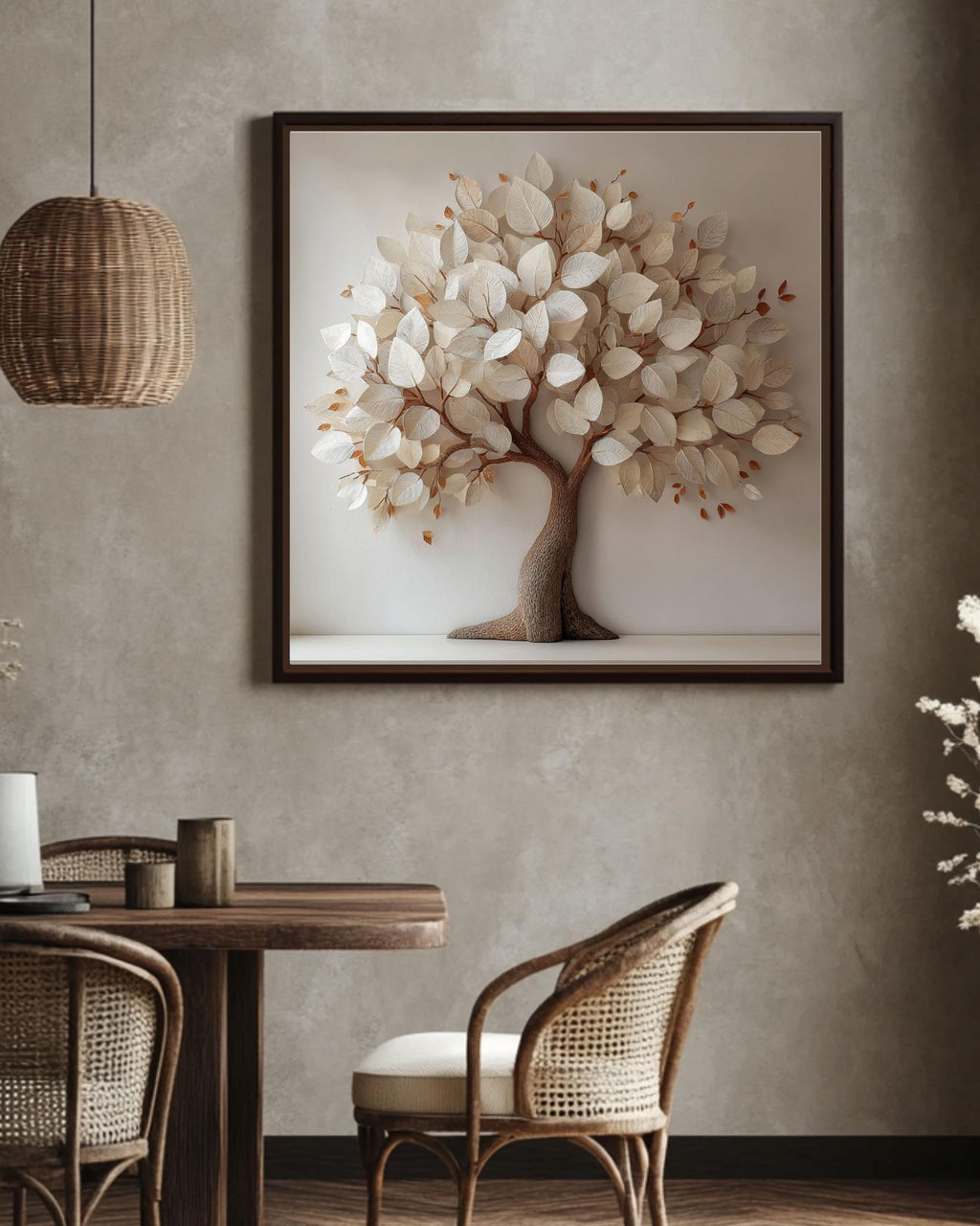 3D Paper Tree Canvas Print: Modern Minimalist Botanical Wall Art
