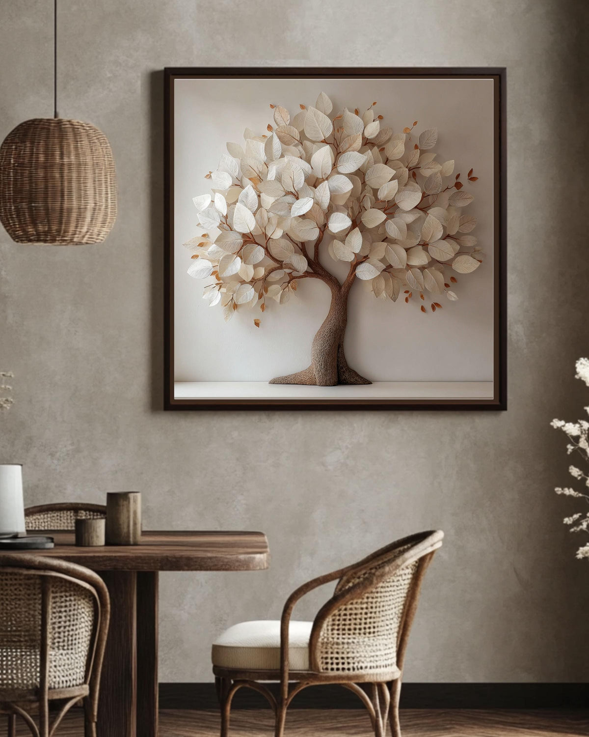 3D Paper Tree Canvas Print: Modern Minimalist Botanical Wall Art