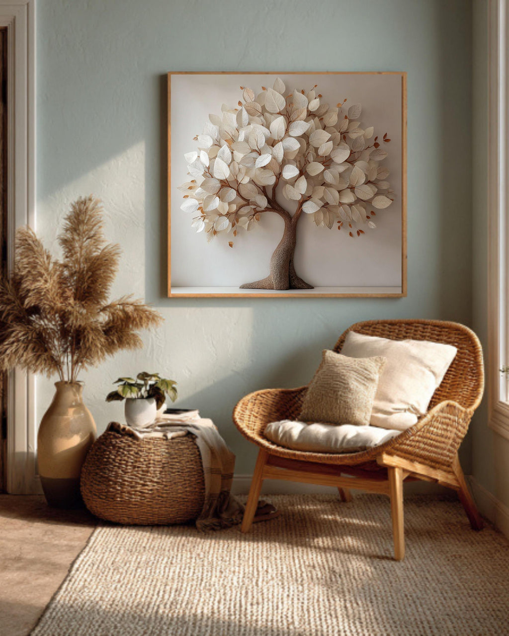 3D Paper Tree Canvas Print: Modern Minimalist Botanical Wall Art