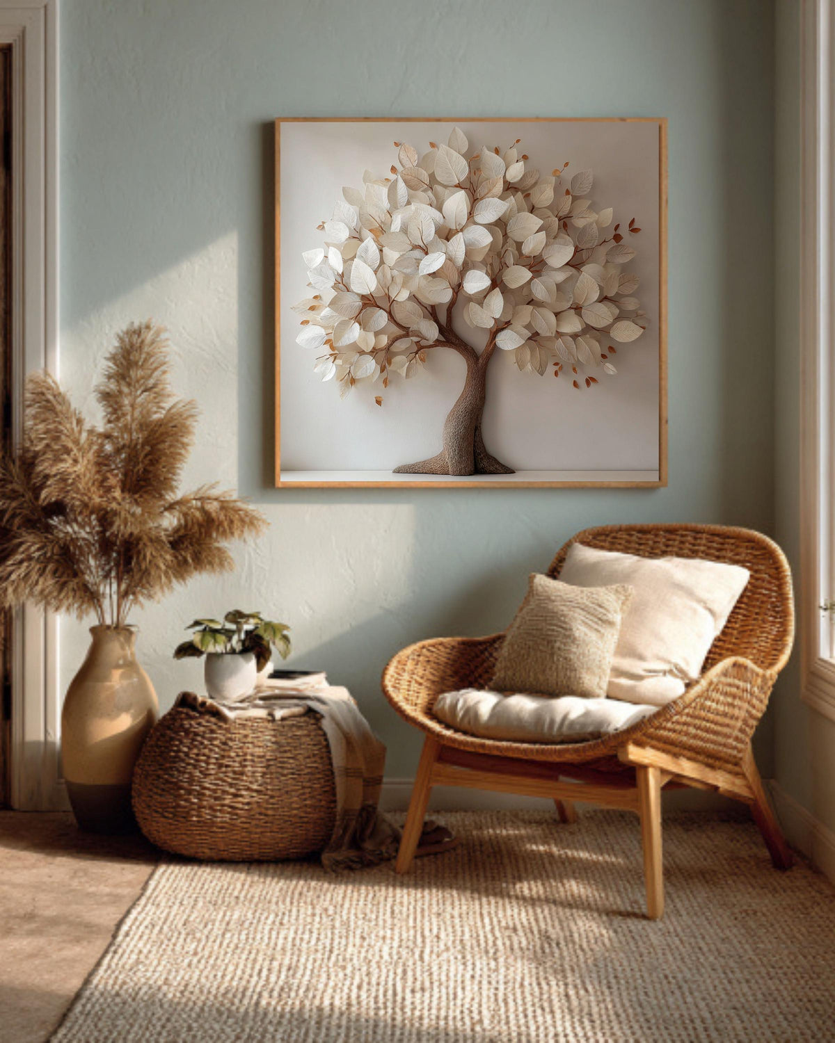 3D Paper Tree Canvas Print: Modern Minimalist Botanical Wall Art