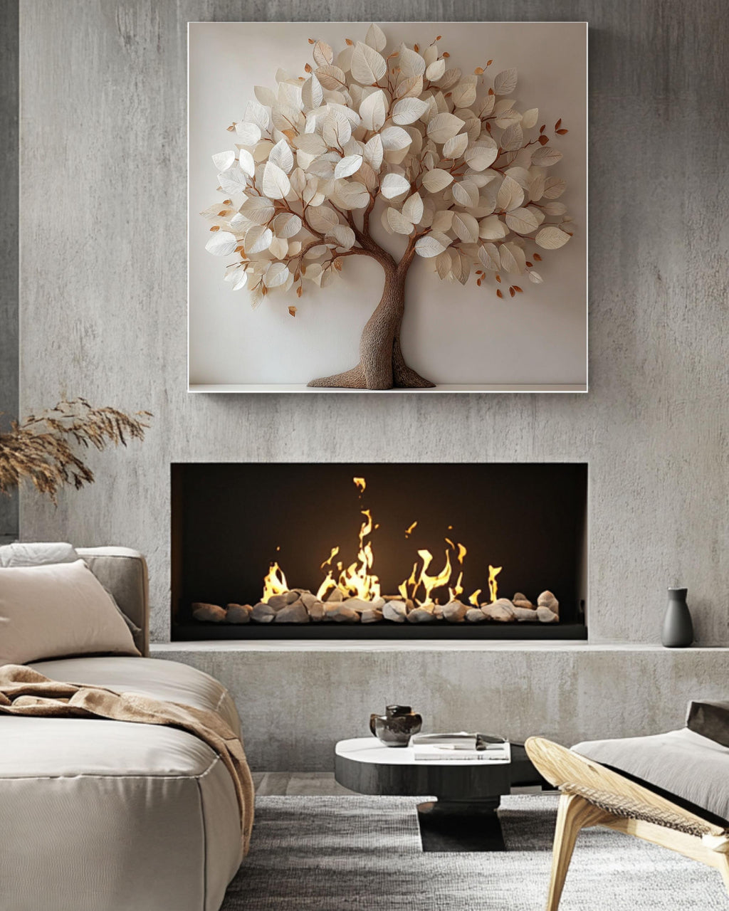 3D Paper Tree Canvas Print: Modern Minimalist Botanical Wall Art