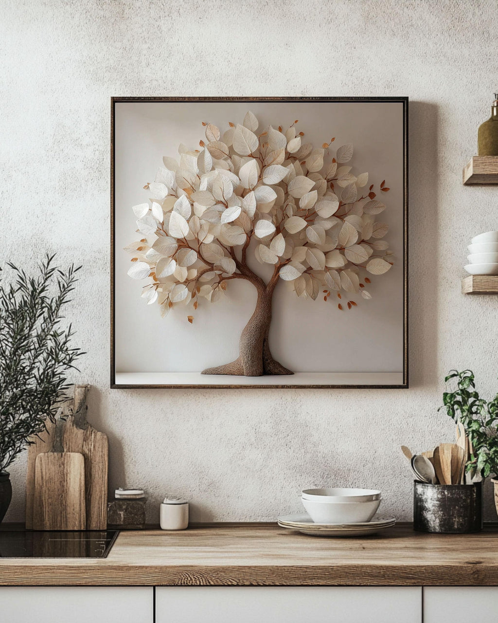 3D Paper Tree Canvas Print: Modern Minimalist Botanical Wall Art