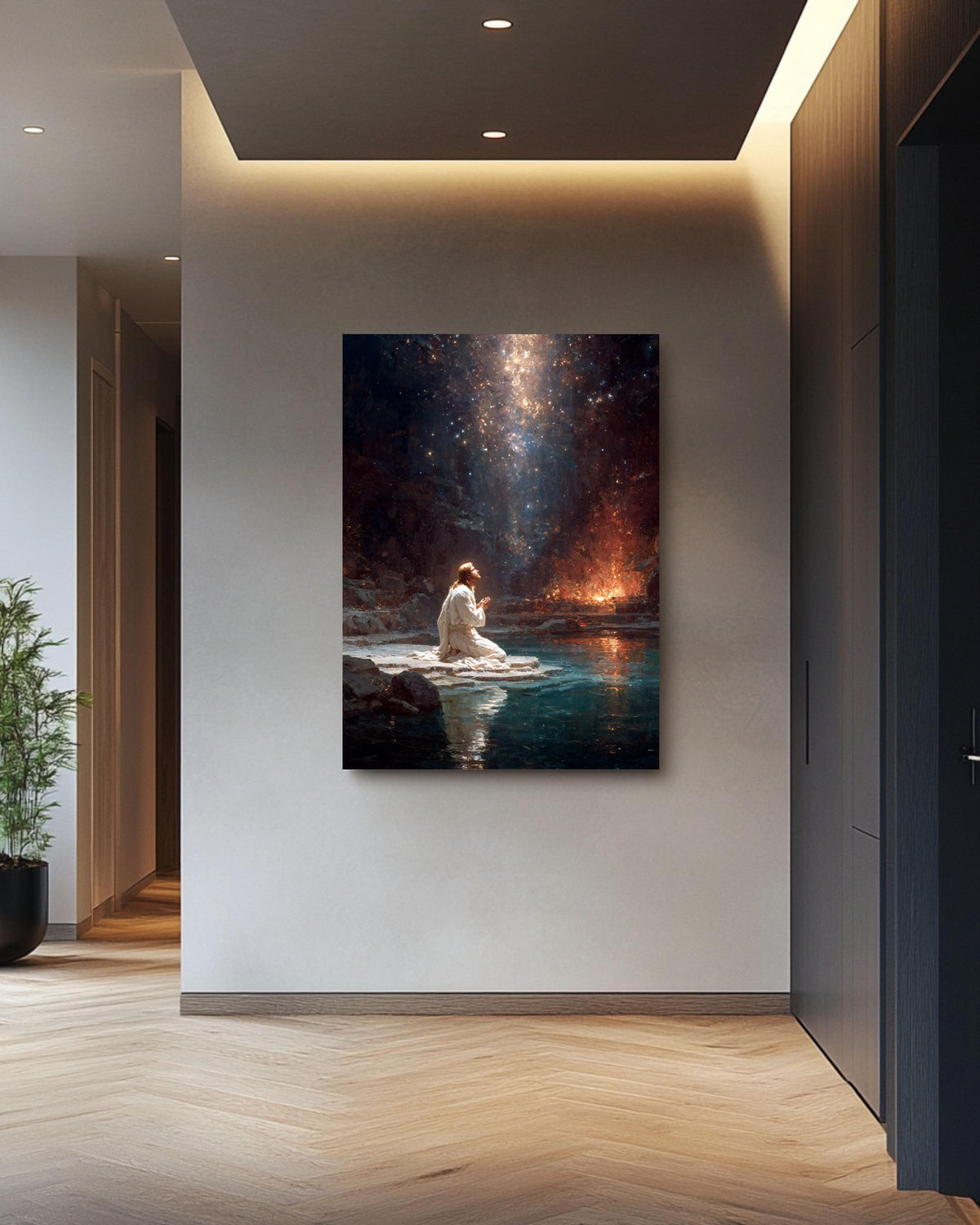 Jesus Praying Canvas: Celestial Religious Art, Spiritual Christian Gift