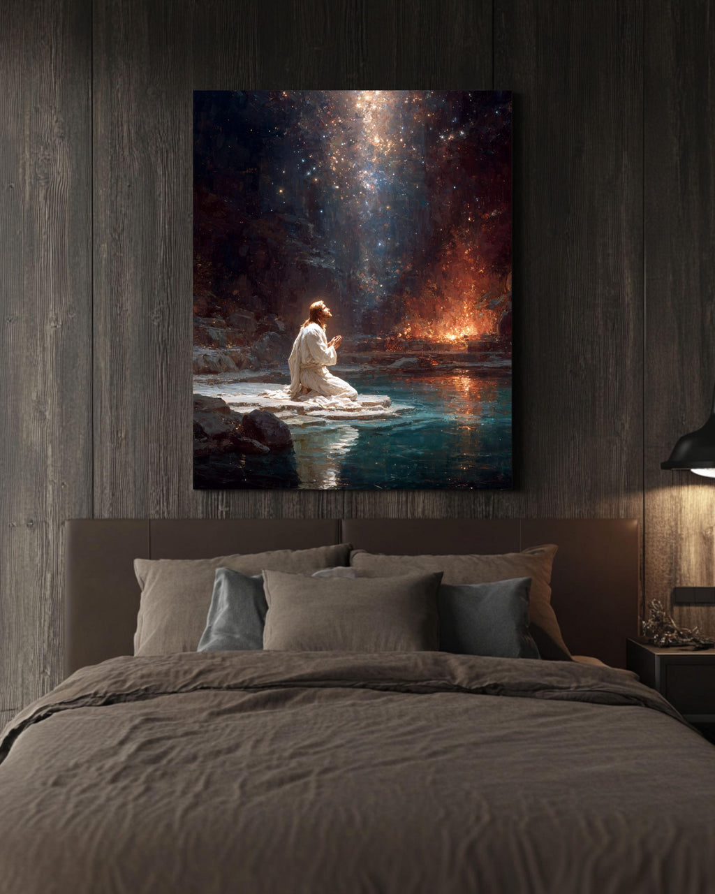 Jesus Praying Canvas: Celestial Religious Art, Spiritual Christian Gift