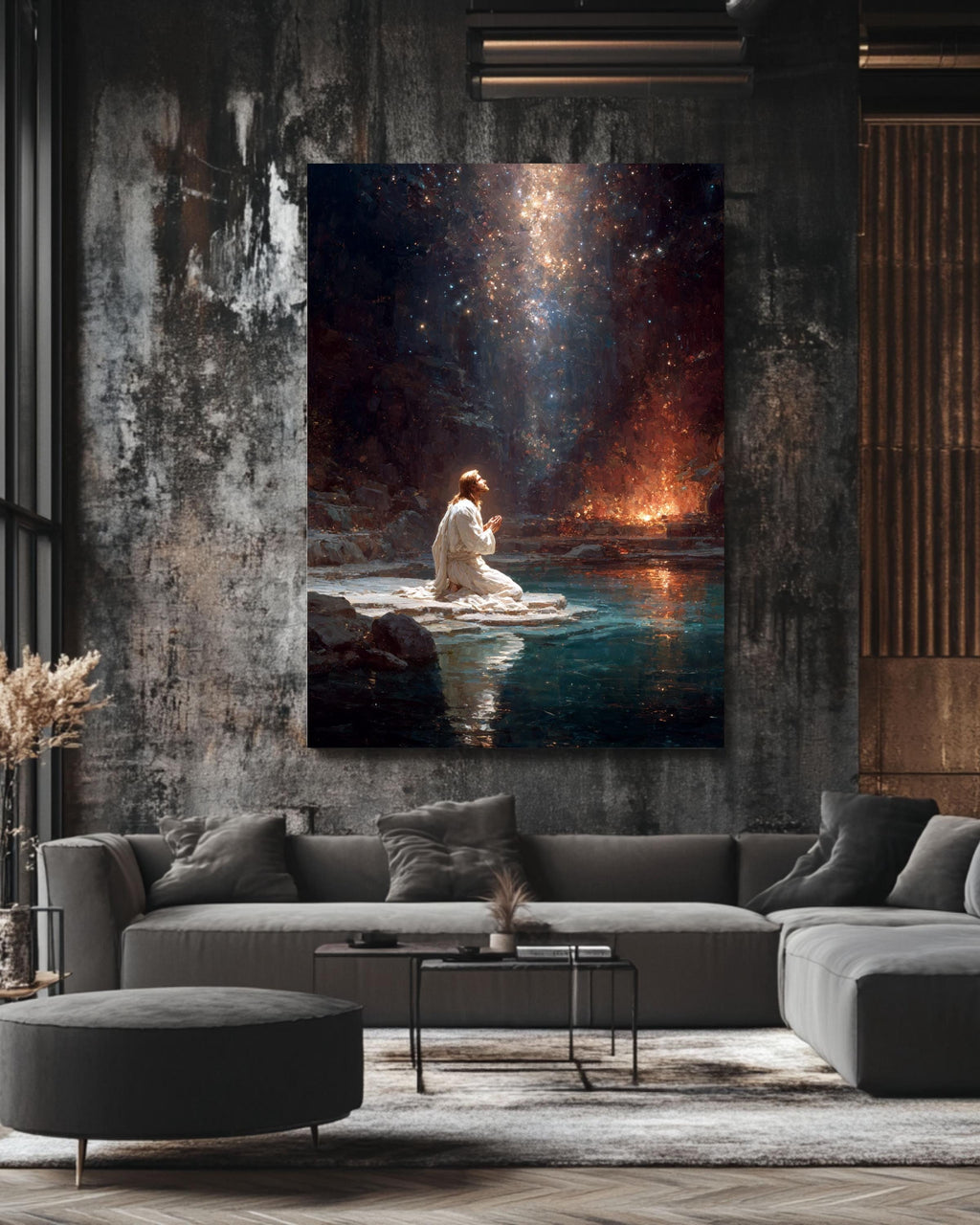 Jesus Praying Canvas: Celestial Religious Art, Spiritual Christian Gift