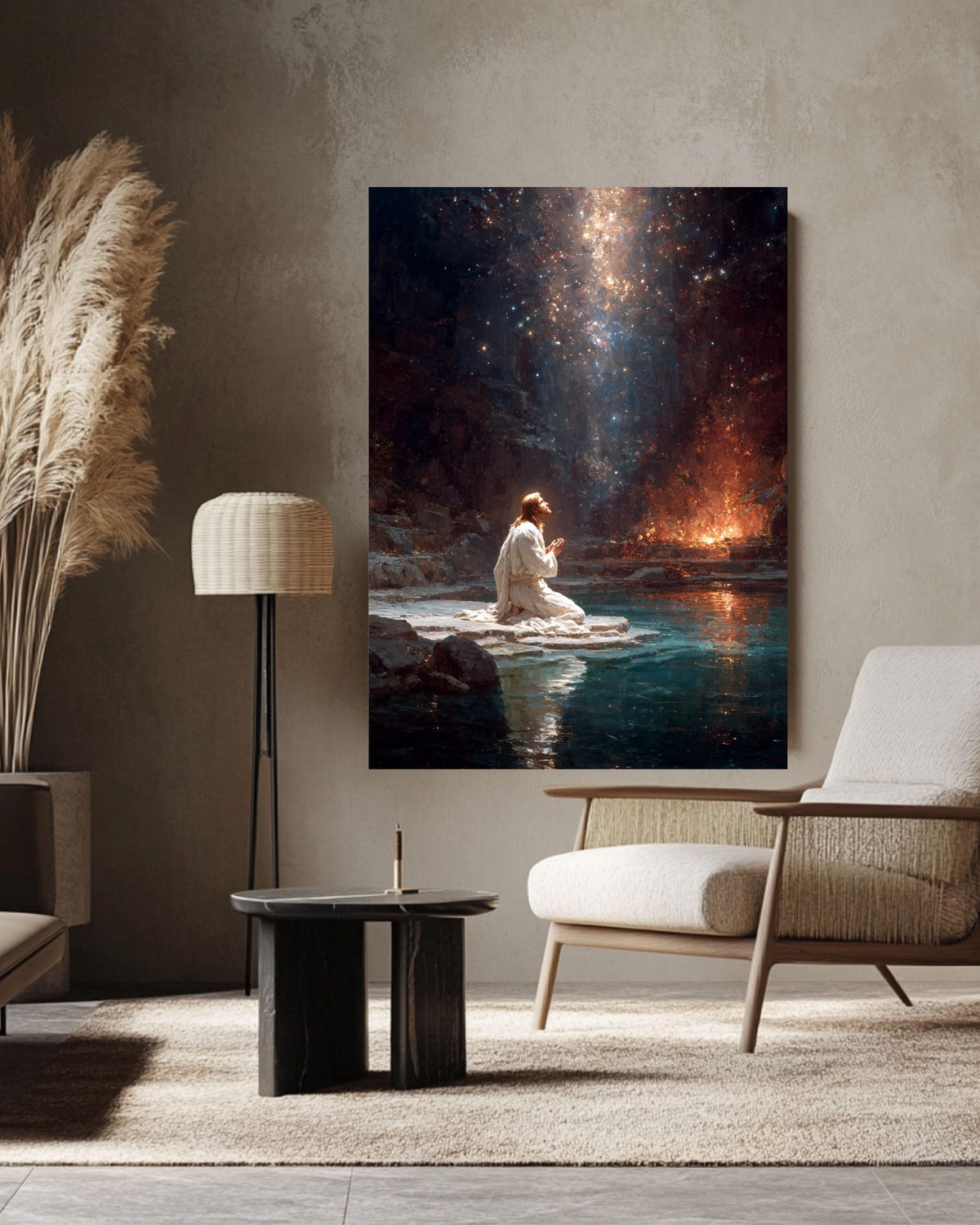 Jesus Praying Canvas: Celestial Religious Art, Spiritual Christian Gift