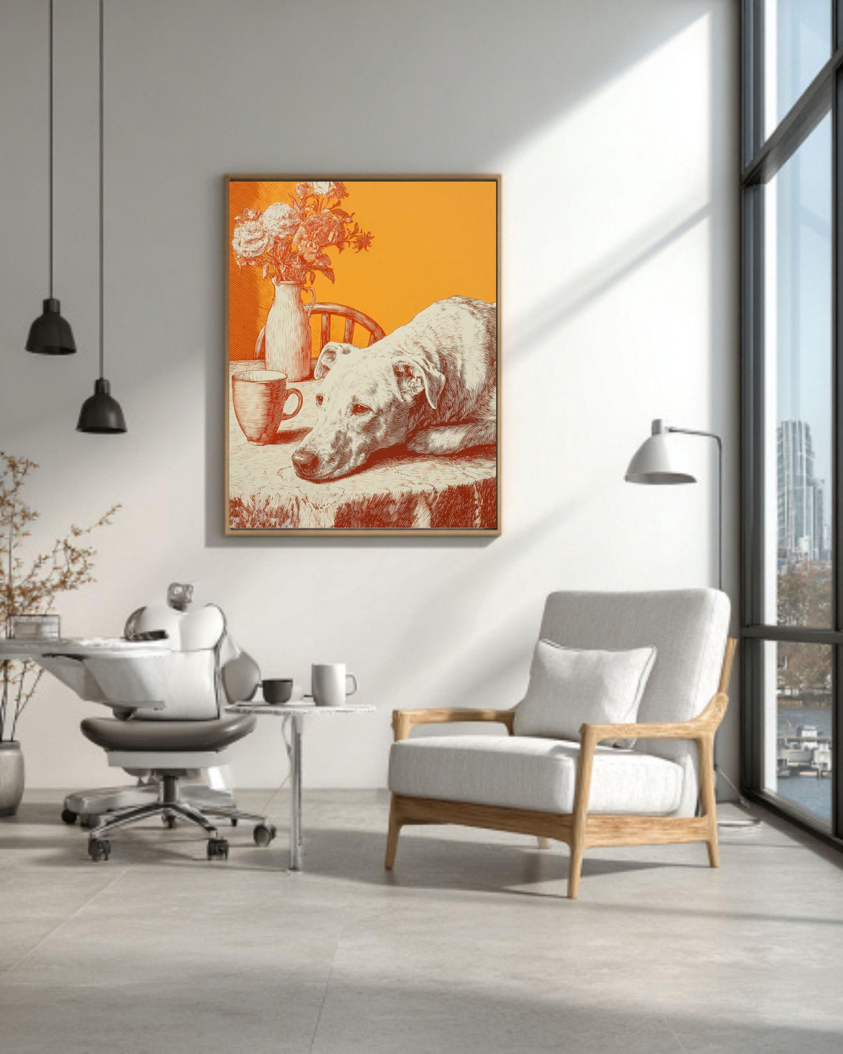 Greyhound Art Canvas: Orange Mid-Century Modern Dog Print